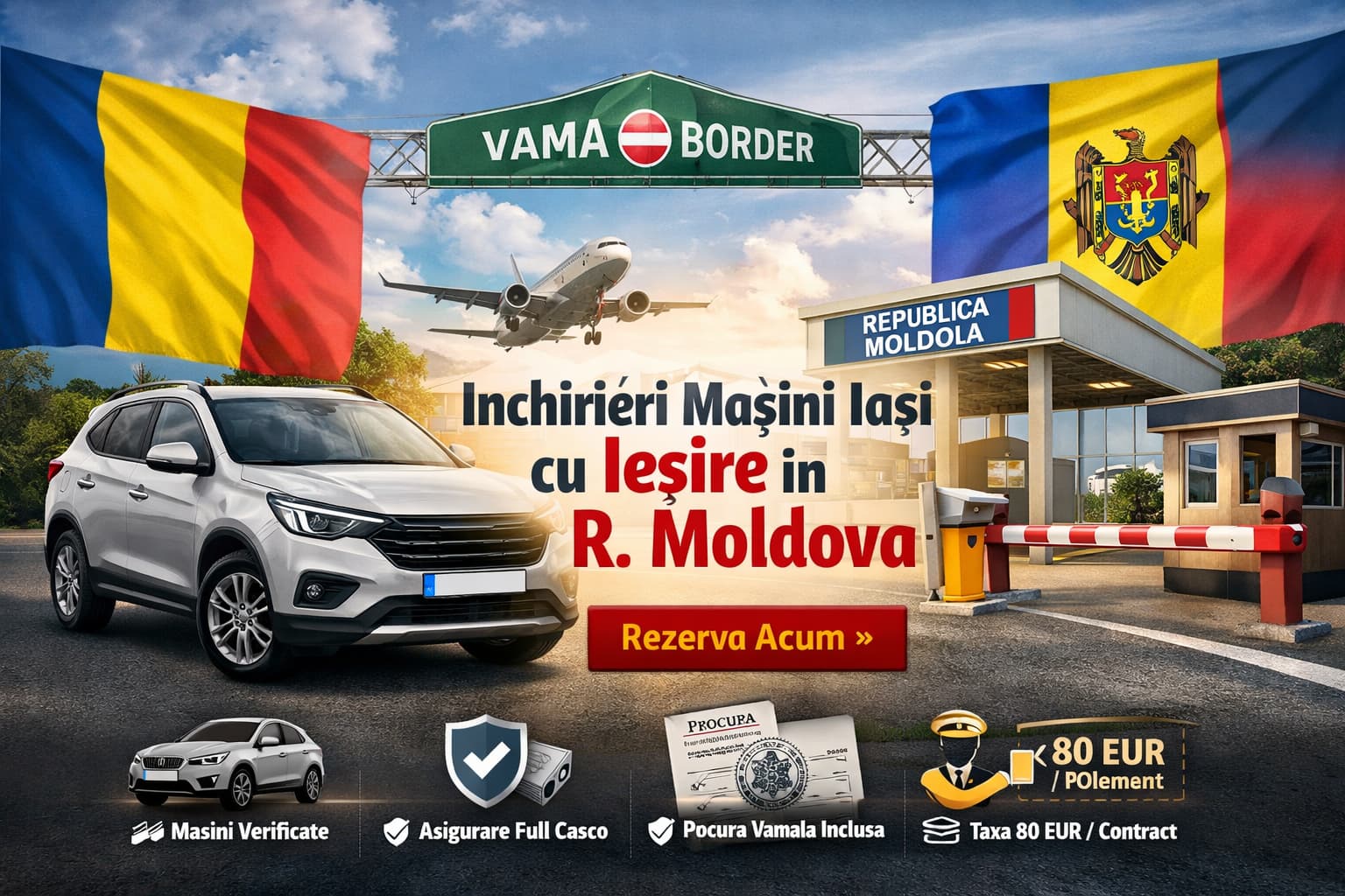 car rental from Iasi with cross border travel to Republic of Moldova, border authorization included Viocars