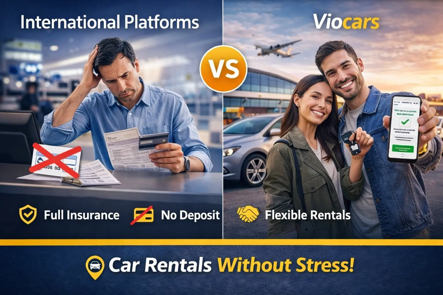 Pick up a rental car at Viocars in the airport – simple car rental process